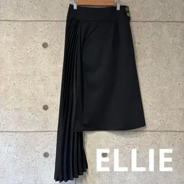 [ ELLIE ] 스커트 사이드 플리츠 비대칭 블랙
