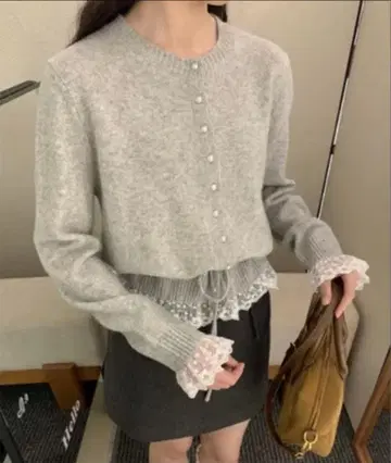 펄 레이스 스트링 니트 가디건
