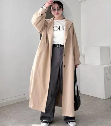 베이지 벨트 롱 코트