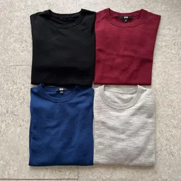 메리노 크루넥 스웨터 M ( S ) 블랙 그레이 파랑 와인