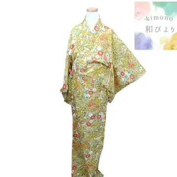 와 13 기모노 단의 꽃 코몬 노랑 그린