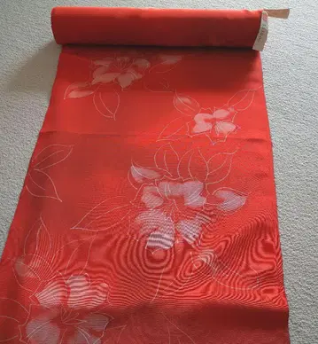 [미사용] 겉옷 옷감 겉옷감 오렌지 꽃무늬 순수 실크