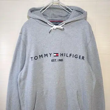 타미힐피거 후드티 자수 로고 풀오버 그레이