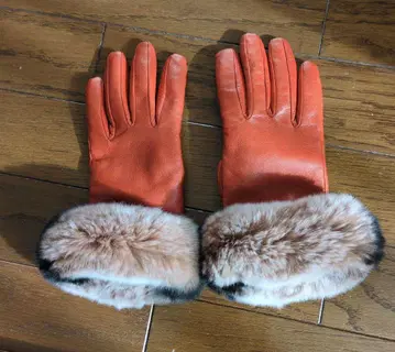 미사용 새상품 천연가죽 장갑 퍼 달린 장갑 천연 퍼