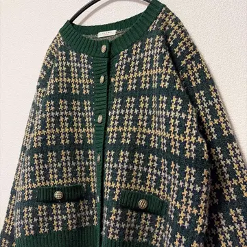 빈티지 니트 가디건 트위드 골드 버튼 레트로 울