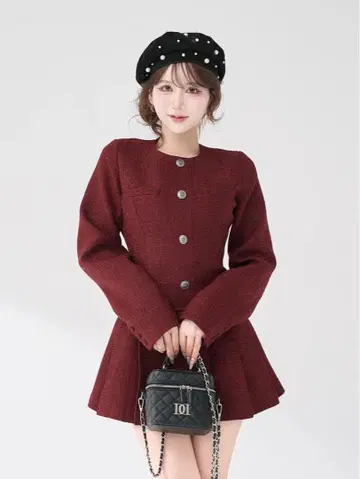 박스 플리츠 트위드 미니 원피스 BRD