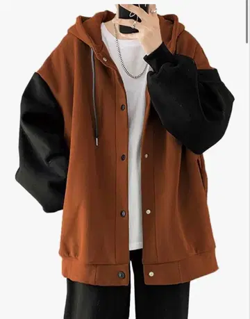 브라운 블랙 후드티