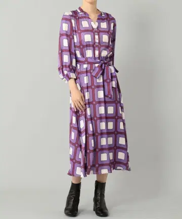 그레이스 콘티넨탈 새틴 지오메트릭 드레스 퍼플 38