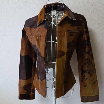 이세탄 해방구 구매 카우 패턴 가죽 자켓 송아지 100%