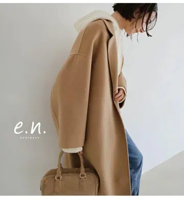 에버네이비 evernavy 리버 롱 코쿤 코트 카멜 M