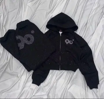 9090 girl 90 로고 글리터 스웨트 2세트