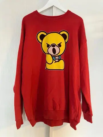 HYSTRIC GLOMOUR 곰 프린트 레드 오버 사이즈 맨투맨