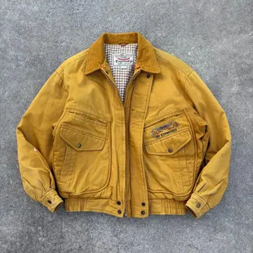 90's vintage 블루종 머스타드 자수 와이드 아메카지