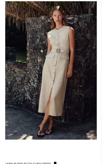 ZARA LINENBLEND BUCLE MIDI DRESS