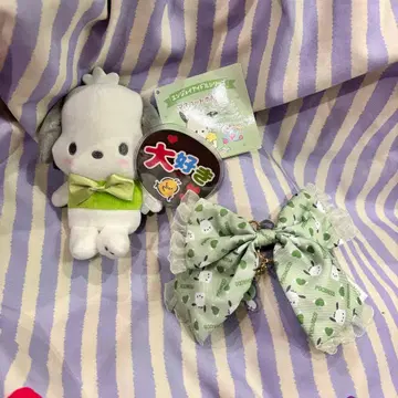 포차코 마스코트 키링 봉제 인형 부채 리본 응원봉