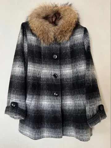 하프 코트 울 혼방 퍼 체크 코트 17호 정도. TALBOTS