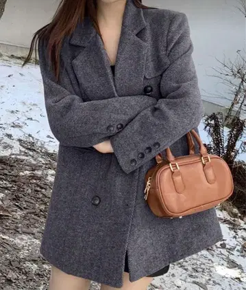 여성용 블랙 그레이 체스터 코트