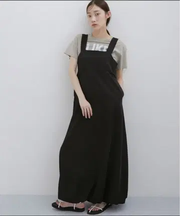 블랙 슬리브리스 롱 원피스