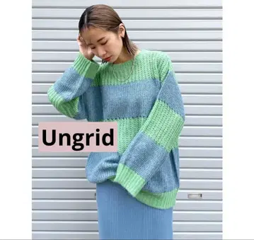 Ungrid 그린 블루 스트라이프 니트 스웨터 F