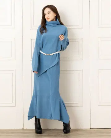 salire (사리아) 오프 터틀넥 & 머메이드 스커트 셋업 블루 M