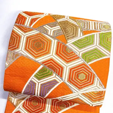 후쿠로 오비 당직 거북이 무늬 칠보 하나비시 금실 은실 기모노 123tz