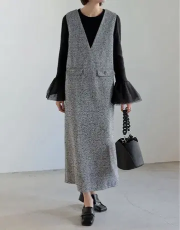 Re:EDIT 트위드 롱 오버롤 스커트 L 사이즈 원피스