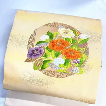 나고야 오비 당조 비단 동백 당초 무늬 금실 은실 기모노 123tz