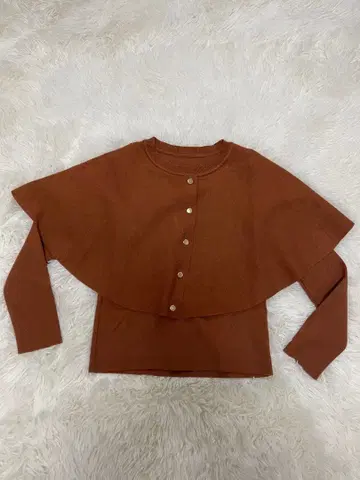 브라운 프론트 버튼 케이프 니트