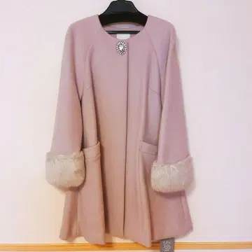 새상품 스나이델 퍼 달린 핑크 울 코트 SNIDEL 아우터