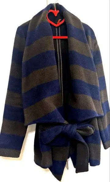 ROYAL PARTY 네이비 브라운 스트라이프 테일러드 자켓 코트