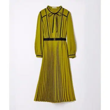 REDYAZEL 바이컬러 핀턱 플리츠 원피스 그린 M