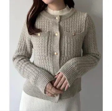 JUNOAH mipiarl 골드 단추 트위드 니트 가디건 상의