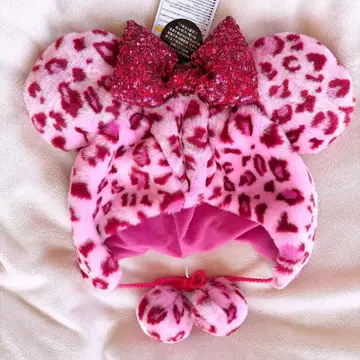 디즈니 미니 팬캡 레오파드 무늬 핑크