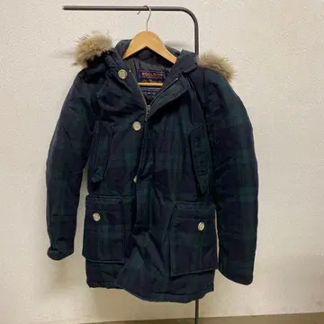 다크 그린 체크 무늬 다운 자켓