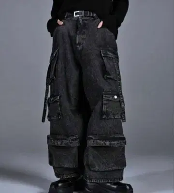 adrer 블랙 데님 카고 팬츠