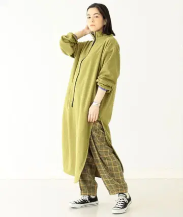 BEAMS BOY / 플리스 하프 지퍼 원피스