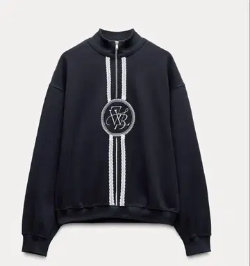 레이스 자수 스웨트 셔츠 네이비