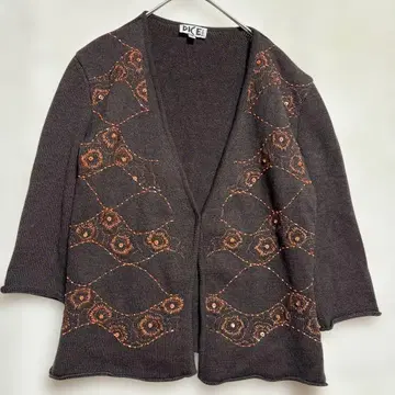 DICE (다이스) 자수 다크 브라운 반팔 가디건 M [새상품급]