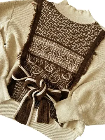 퍼블릭 도쿄 자카드 스타일 니트 실크 혼방 디자인 니트