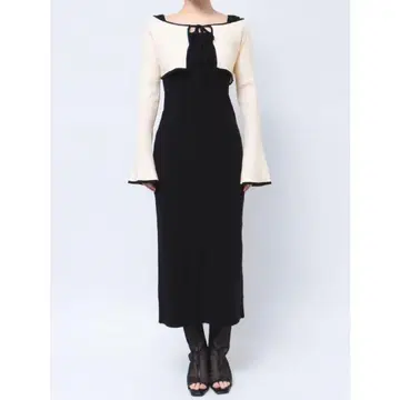 MERCURYDUO 3WAY 배색 스트랩 백 크로스 롱 슬리브 원피스