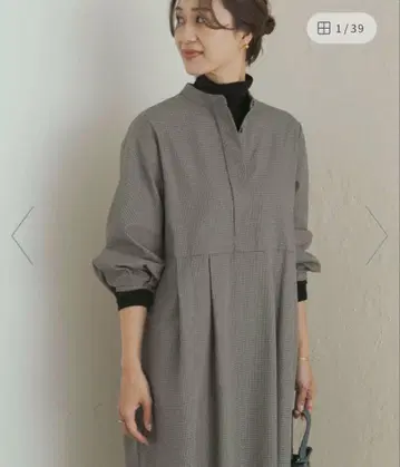 택 포함 새상품 어반 리서치 도어스 체크 무늬 벌룬 슬리브 원피스