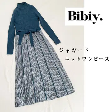 Bibiy. 자카드 니트 원피스 롱 원피스 벨트 bibiy