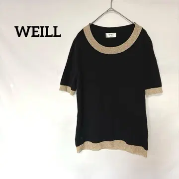 WEILL 반팔 니트 L 이탈리아제 울 혼방 캐시미어 상의