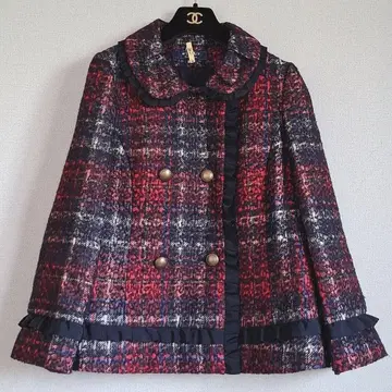 [ 새상품급 ] M'S GRACY 타탄 체크 패턴 트위드 자켓 코트