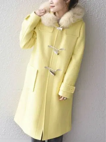 SHIPS 퍼 더플 코트 38 크림