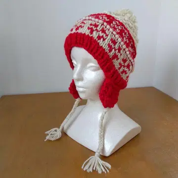 손뜨개질 컬러 블록 니트 모자 폼폼 포함