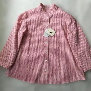 마드모아젤 논논 깅엄 체크 셔링 블라우스 택 포함 미사용 새상품