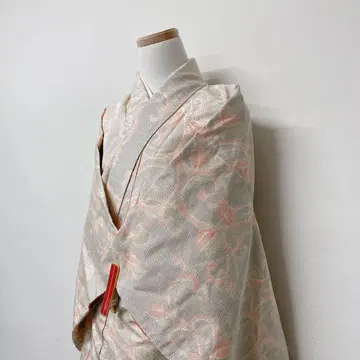 코몬 당초 무늬 베이지 오렌지 안감 기모노 101t