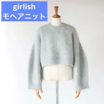 새상품 girlish 모헤어 니트 라이트 블루 크롭 기장