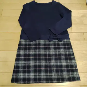 비스콘티 네이비 체크 무늬 리본 포함 원피스